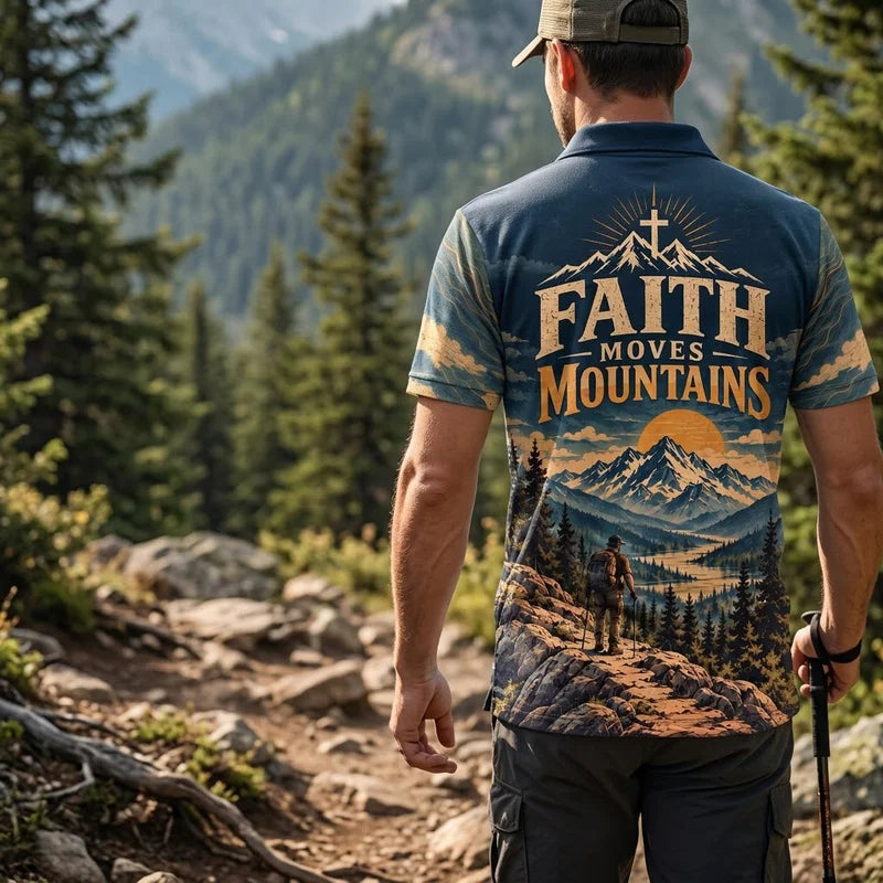 Walk By Faith Faith Moves Mountains Christian Polo Shirt