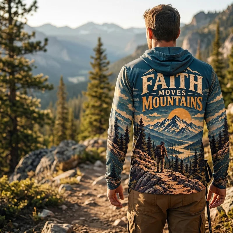 Walk By Faith Faith Moves Mountains Christian Hooded Long Sleeve Shirt
