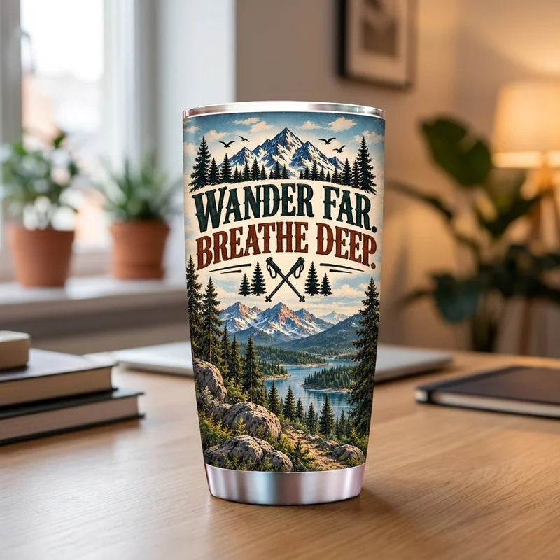 Personalized Wander Far Breathe Deep 20oz Hiking Camping Tumbler