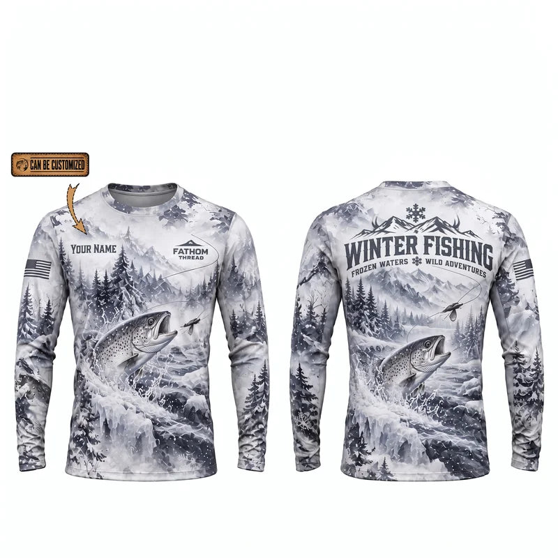 Fathom Thread Winter Fishing Personalized Long Sleeve Shirt