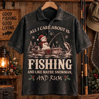 All I Care About Is Fishing Snowman & Rum Vintage Christmas Polo Shirt