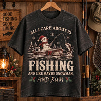 All I Care About Is Fishing Snowman & Rum Vintage Christmas T-Shirt