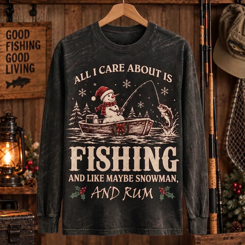 All I Care About Is Fishing Snowman & Rum Vintage Christmas Sweater