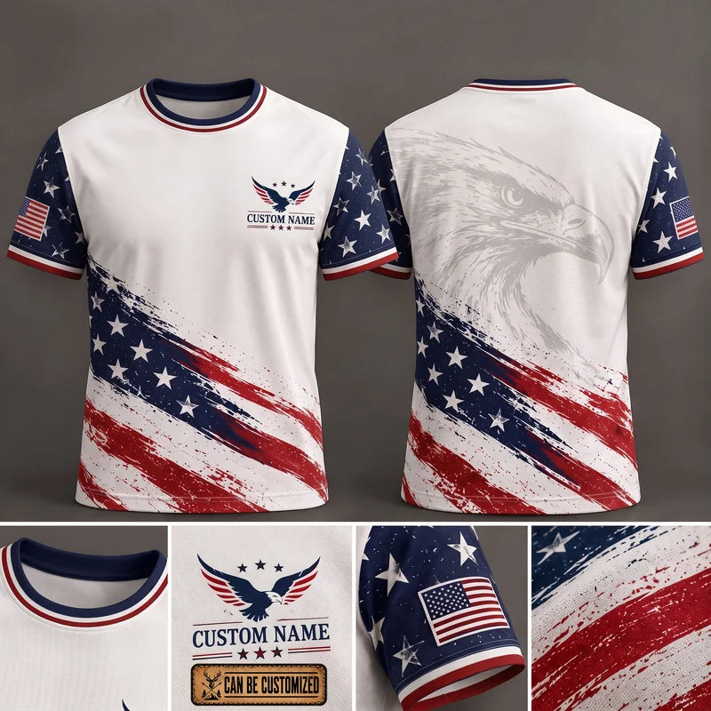 Personalized American Eagle Custom Name Stars Stripes Slim Fit T-Shirt