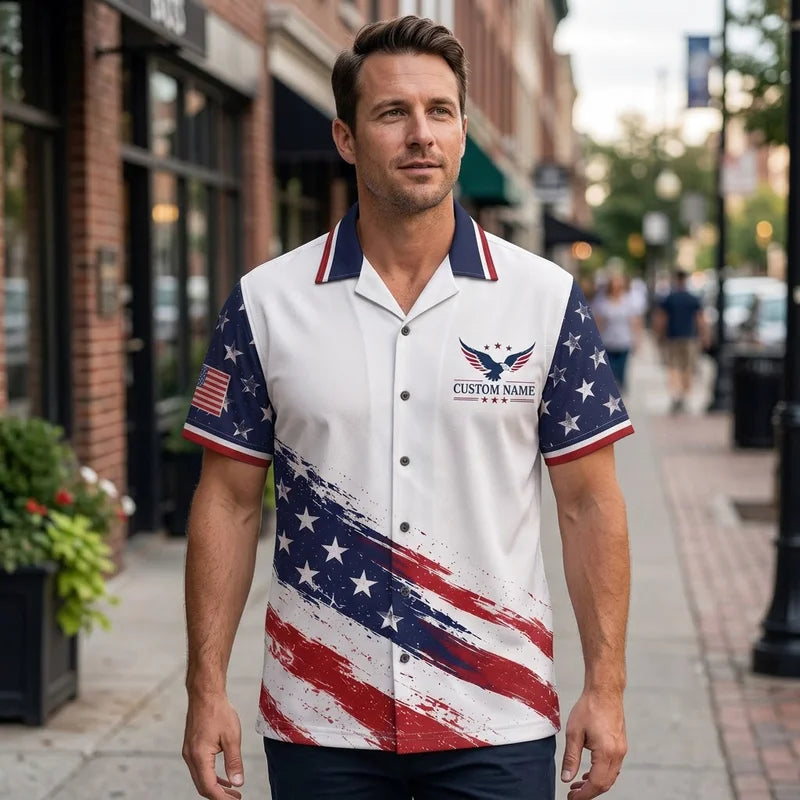 Personalized American Eagle Custom Name Stars Stripes Hawaiian Shirt