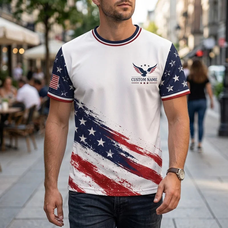 Personalized American Eagle Custom Name Stars Stripes Slim Fit T-Shirt