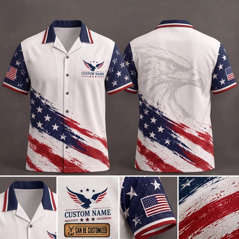 Personalized American Eagle Custom Name Stars Stripes Hawaiian Shirt
