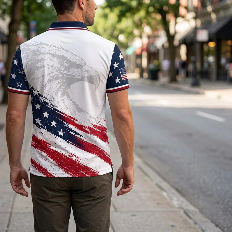 Personalized American Eagle Custom Name Stars Stripes Polo Shirt