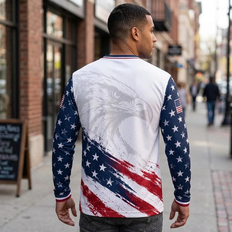 Personalized American Eagle Custom Name Stars Stripes Long Sleeve Shirt