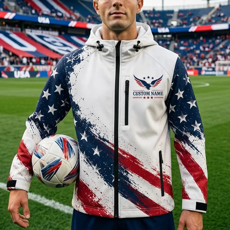 Custom Name Modern Patriotic American Eagle Soccer Windbreaker