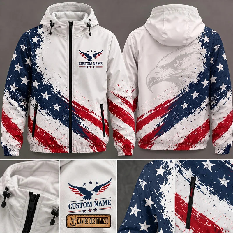 Personalized American Eagle Stars Stripes Custom Name Windbreaker Jacket
