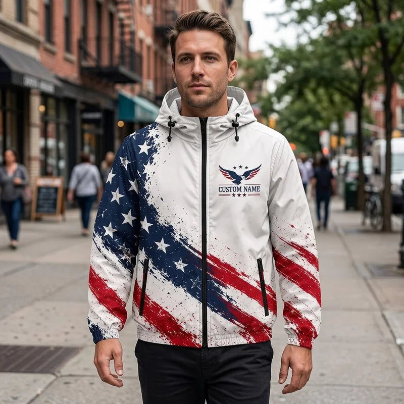 Personalized American Eagle Stars Stripes Custom Name Windbreaker Jacket