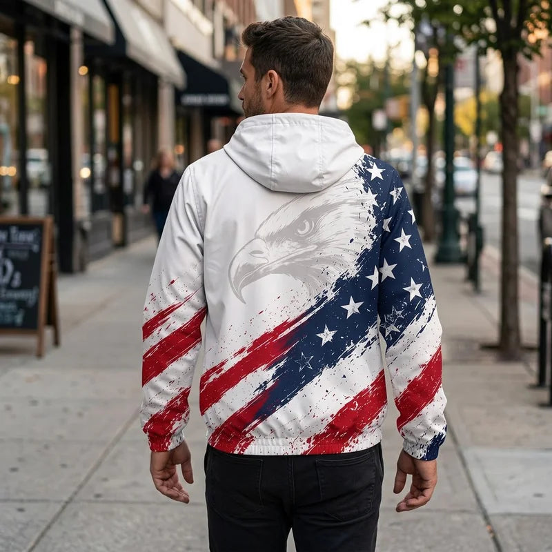 Personalized American Eagle Stars Stripes Custom Name Windbreaker Jacket