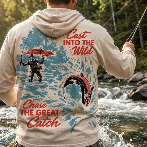 Personalized Cast Into The Wild Fishing Vintage Hooded Long Sleeve Shirt