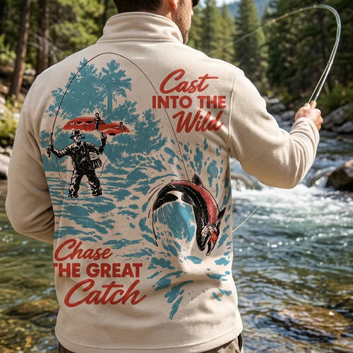 Personalized Cast Into The Wild Fishing Vintage Zip Long Sleeve Shirt