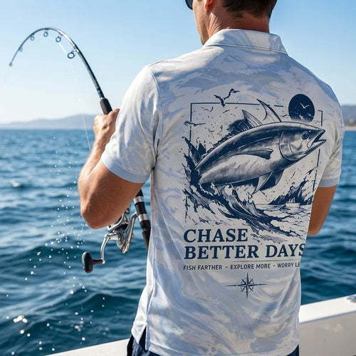 Personalized Chase Better Days Fishing Sketch Polo Shirt