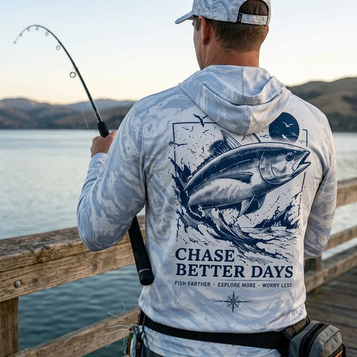 Personalized Chase Better Days Fishing Sketch Hooded Long Sleeve Shirt