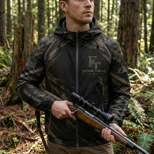 Personalized Fathom Thread Deer Antler Camo Hunting Windbreaker Jacket