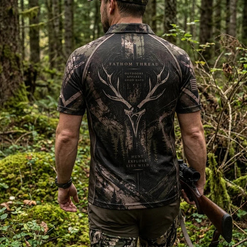 Personalized Fathom Thread Deer Antler Camo Hunting Polo Shirt