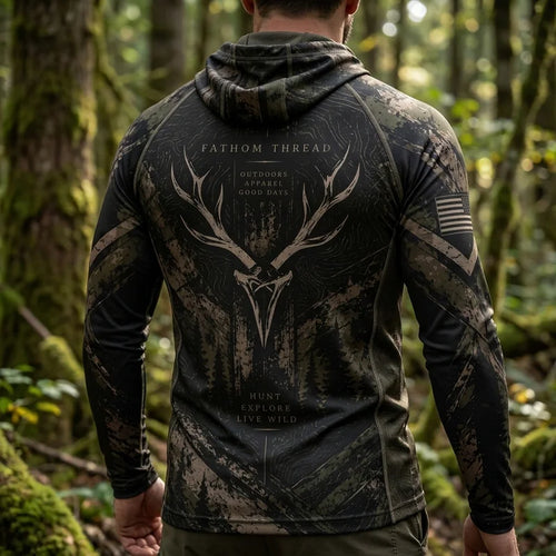 Personalized Fathom Thread Deer Antler Camo Hooded Long Sleeve Shirt