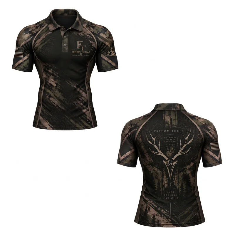 Personalized Fathom Thread Deer Antler Camo Hunting Polo Shirt