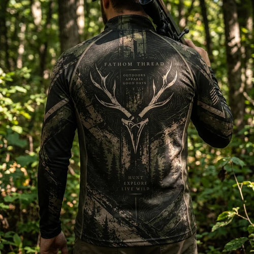 Personalized Fathom Thread Deer Antler Camo Zip Long Sleeve Shirt