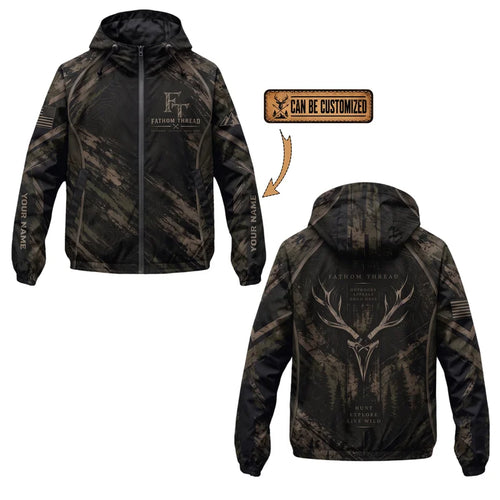 Personalized Fathom Thread Deer Antler Camo Hunting Windbreaker Jacket