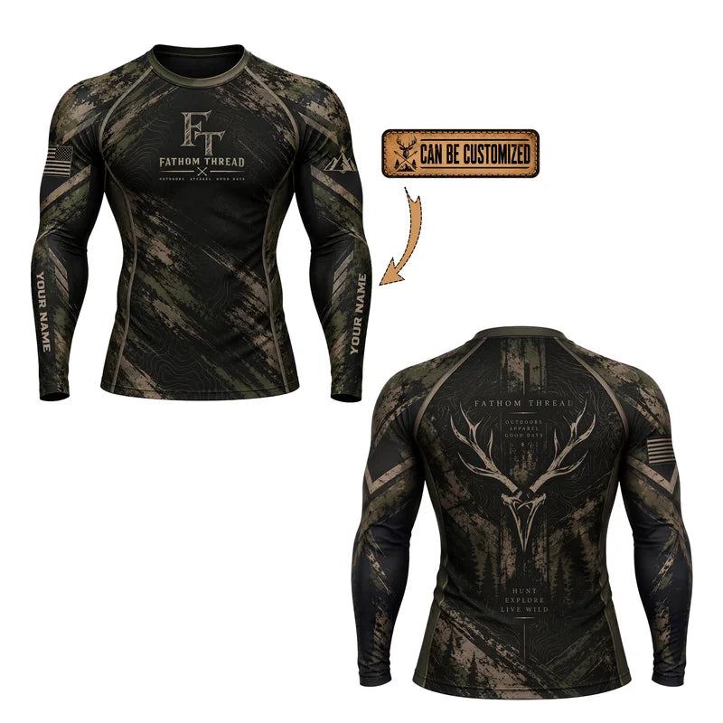 Personalized Fathom Thread Deer Antler Camo Hunting Long Sleeve Shirt