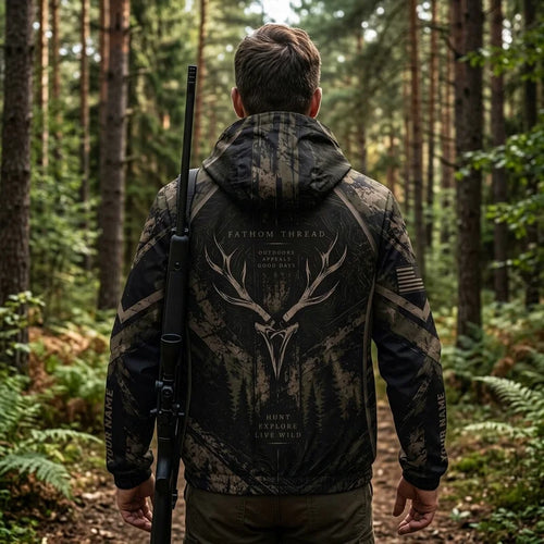 Personalized Fathom Thread Deer Antler Camo Hunting Windbreaker Jacket