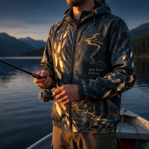 Just Keep Fishing Savior Lake Fork Texas Hooded Windbreaker Jacket