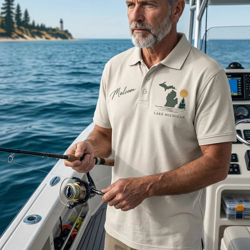 Personalized Lake Michigan Wild Shores Brighter Days Vintage Polo Shirt