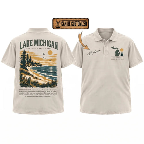 Personalized Lake Michigan Wild Shores Brighter Days Vintage Polo Shirt