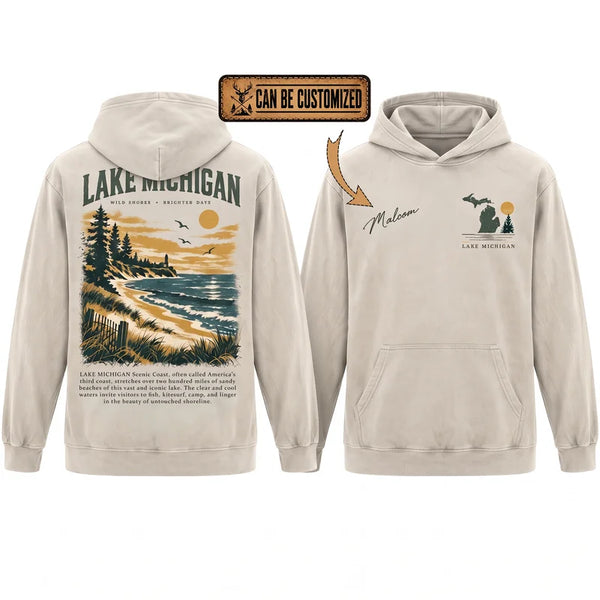 Personalized Lake Michigan Wild Shores Brighter Days Vintage Hoodie