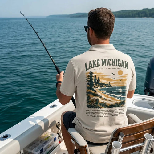 Personalized Lake Michigan Wild Shores Brighter Days Vintage Polo Shirt
