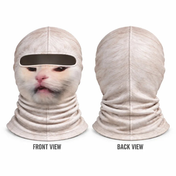 Realistic 3D Crying Cat Meme Printed Ski Mask