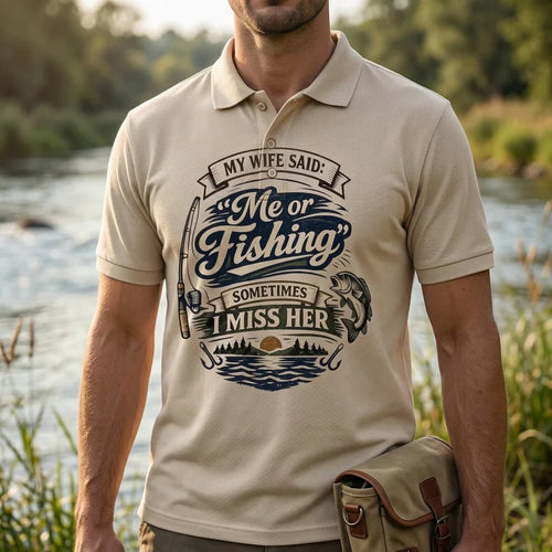 My Wife Said Me or Fishing Vintage Fishing Polo Shirt