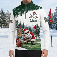 Personalized David Santa Plays Golf Too Christmas Zip Long Sleeve Shirt