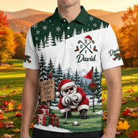 Personalized David Santa Plays Golf Too Christmas Polo Shirt