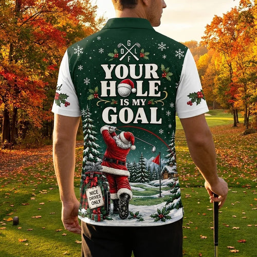 Personalized David Santa Plays Golf Too Christmas Polo Shirt
