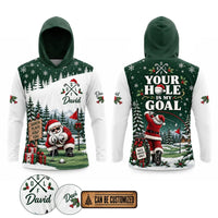 Personalized David Santa Plays Golf Too Christmas Hooded Long Sleeve Shirt