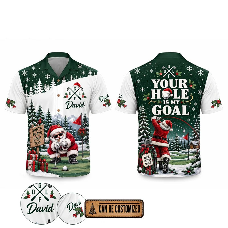 Personalized David Santa Plays Golf Too Christmas Hawaiian Shirt