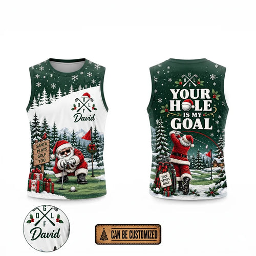 Personalized David Santa Plays Golf Too Christmas Golf Tank Top