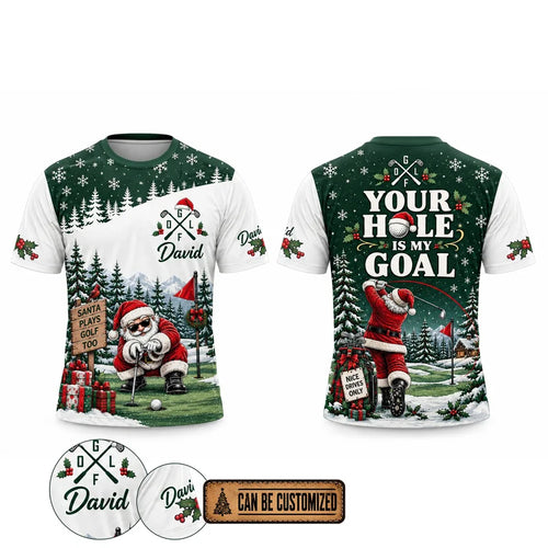 Personalized David Santa Plays Golf Too Christmas Golf T-Shirt