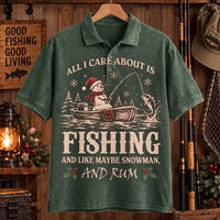 All I Care About Is Fishing Snowman & Rum Vintage Christmas Polo Shirt