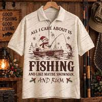 All I Care About Is Fishing Snowman & Rum Vintage Christmas Polo Shirt