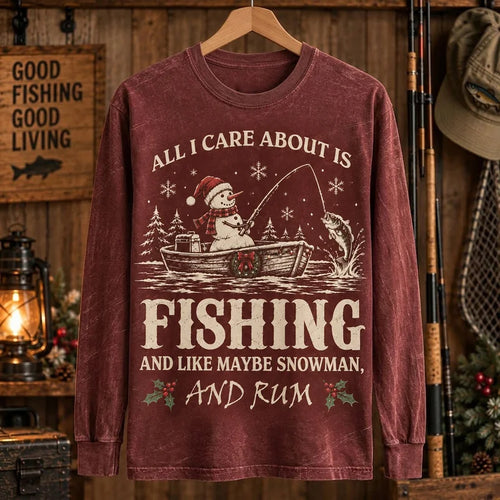All I Care About Is Fishing Snowman & Rum Vintage Christmas Sweater