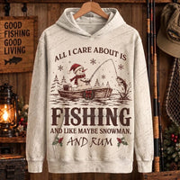 All I Care About Is Fishing Snowman & Rum Vintage Christmas Hoodie