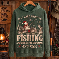 All I Care About Is Fishing Snowman & Rum Vintage Christmas Hoodie