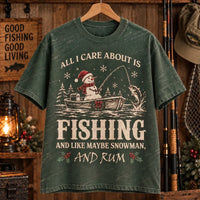 All I Care About Is Fishing Snowman & Rum Vintage Christmas T-Shirt