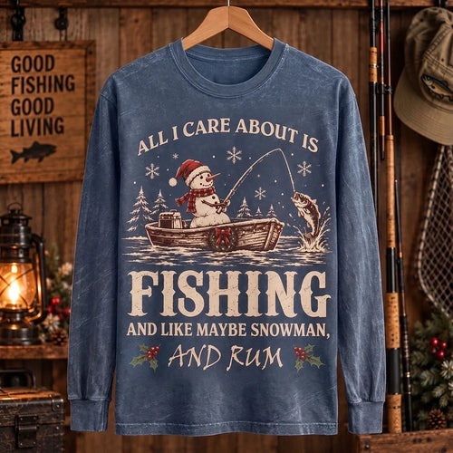 All I Care About Is Fishing Snowman & Rum Vintage Christmas Sweater
